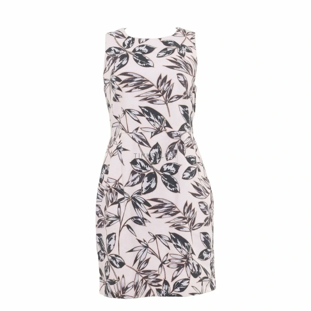 J.Crew Cream & Black Floral Print Textured Sleeveless Sheath Dress 00 XS pencil